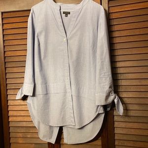 Talbots XS 100% Cotton Blue Chambray Shirt/Blouse Tunic 3/4 Tie Sleeves